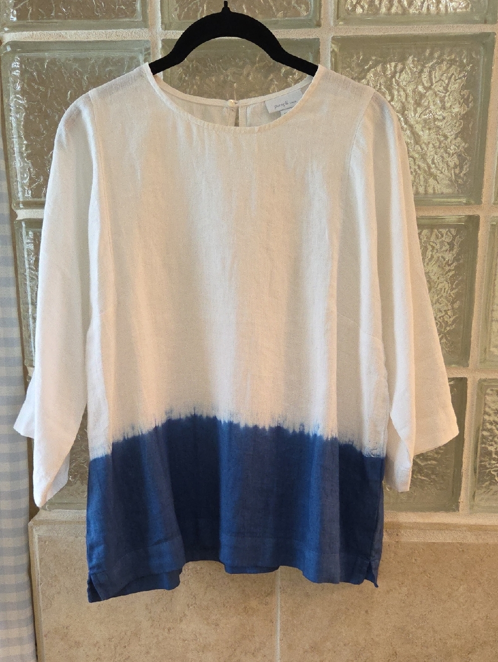 Pure jill J.jill Dip Dyed Indigo White Kimono Sleeve Women's Linen Top XS